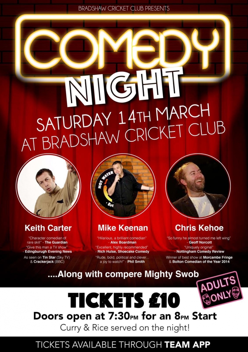 Comedy Night 14th March – Bradshaw Cricket Club